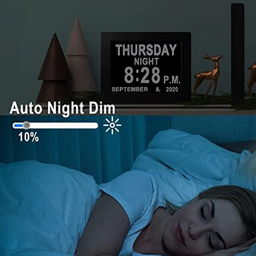 [2022 Newest] 12 Alarms Dementia Clock 8 Inch Large with Remote Control, 5 Levels Auto Dimmable, Non-Abbreviated Date and Day Clock with Calendar for Alzheimers Seniors with Digital Frame Feature