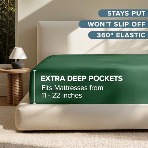 Bare Home Deep Pocket Fitted Sheet (King - 22" Pocket, Forest Green) by Bare Home - Used condition - Image 3