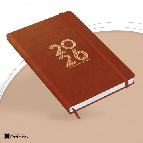 Image of Jhingalala Diaries - Hard Bound Leather Cover 2026 Diary with 365 Dates I Daily Planner Diary 2026 With Calendar | Size A5 15x21 cms (Tan Brown)