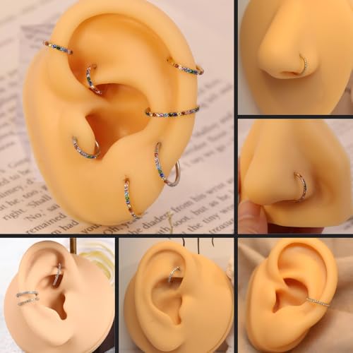 PEAKLINK Clear CZ Nose Ring 316L Surgical Steel Helix Cartilage Conch Earring with Gem Septum Clicker Daith Rook Tragus Lip Belly Ear Lobe Piercing Jewelry Nose Hoop Gold 20G 6mm by PEAKLINK - Used condition - Image 6