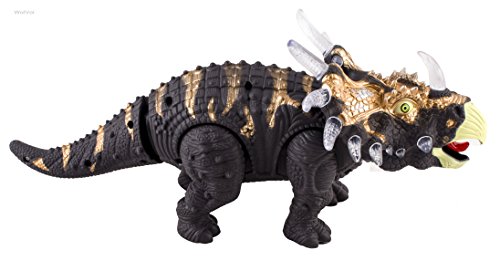 WolVol Walking Triceratops Dinosaur Toy Figure with Many Lights & Loud Roar Sounds, Real Movement (Battery Powered)