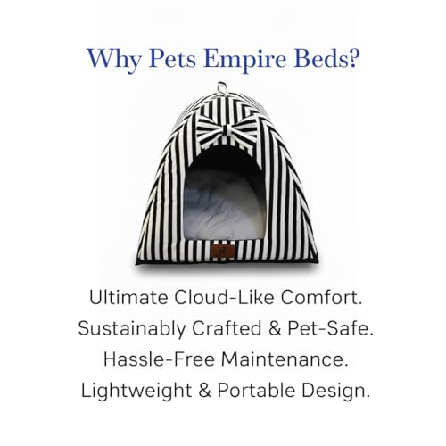 Image of PETS EMPIRE Soft Cozy Pet Hut Bed for Cats, Kittens & Puppies - Comfortable Fabric, Indoor Sleeping Bed, White & Black Stripes