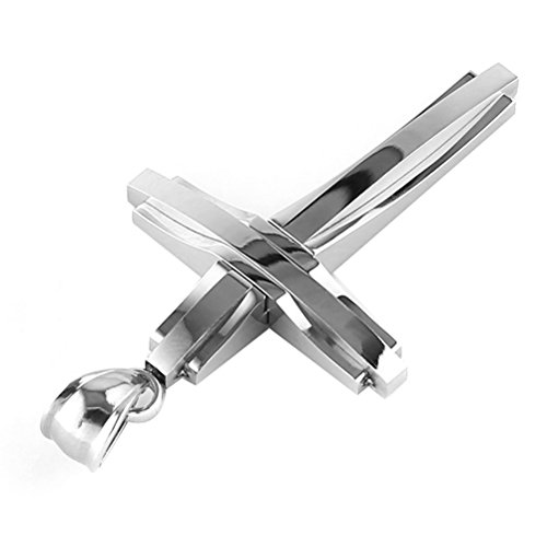 Hzman Mens Polished Stainless Steel Silver Cross Pendant Necklace 22+2 Inches Chain (Silver) #TOP1