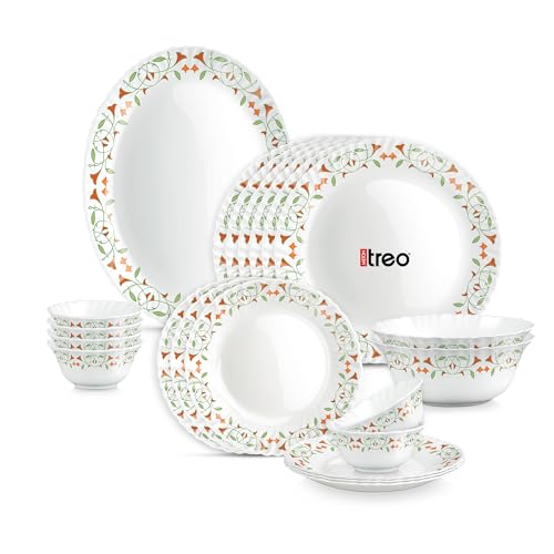 Image of Treo by Milton Opalware Aurelia Meena Dinner Set of 21 | Serving for 6 | Microwave & Dishwasher Safe | Bone-Ash Free | Tempered Toughness | Plates & Bowls | Crockery Set for Dining & Gifting