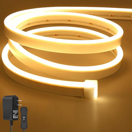 Opiniones de Mangueras de luces LED los mejores 10. 43 RUBOQE 2x10M Neón Tira LED, Tira de luces 2400 LED, IP65 Impermeable, Modo Destello, para Bricolaje, Fiestas y Decoración Del Cuarto Hogar (Blanco Cálido)