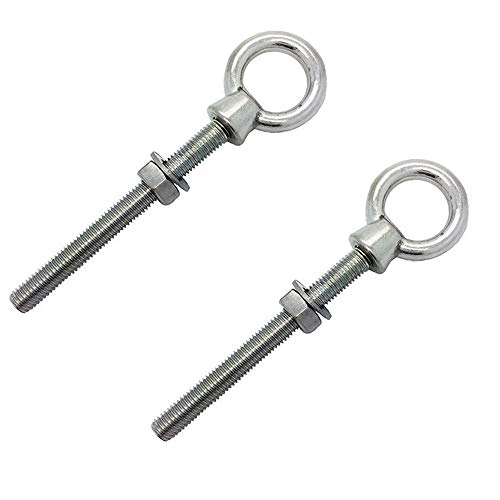 M8 x 80mm Lifting Long Eye Bolt Longshank with Full Nuts and Washer Stainless Steel Marine Grade (Pack of 2)