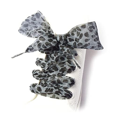 DANCOLOR Long Cute Fashion Leopard Print Ladies Exquisite Small Fresh Lace Flat Bottom Silk Satin All-match Pair Of Shoelaces (Color : Gray Leopard, Size : 110cm/43.31inch)