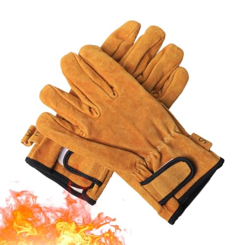 Nbhuiakl Gants ignifuges | Gants de cheminée | Gants isolants de barbecue pour homme résistants à la chaleur en cuir de vachette artificiel épaissi, résistants hautes températures