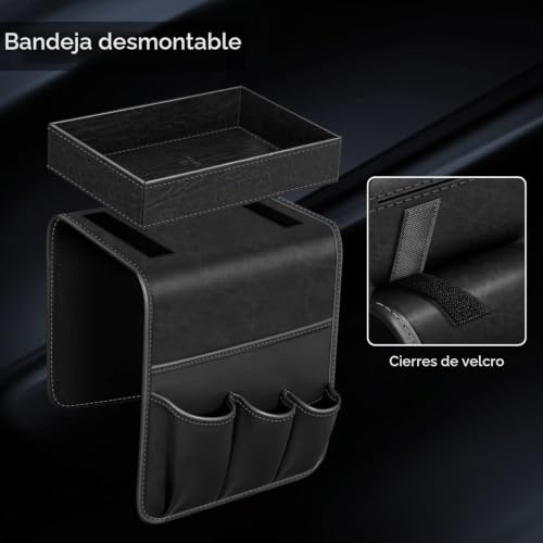 Miniatura 8 de Sithon Organizador De Reposabrazos Para Sofá Con Bandeja Desmontable, Antideslizante Almacenamiento Organizer Para Silla Con 5 Bolsillos, Para Revistas Teléfono Anteojos Mando A Distancia, Negro