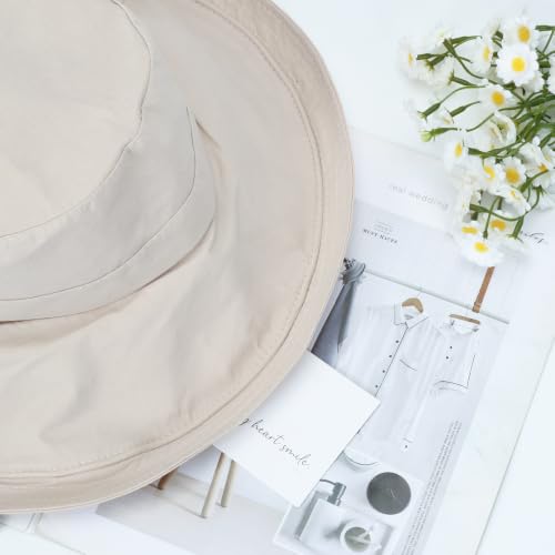 TaleMoon Chapeaux de Soleil pour Femmes,Chapeaux de Pluie,Chapeau de Pêcheur imperméable et Pliable à Large Bord,Anti UV 50+,Chapeau de Pluie pour Les Vacances,Randonnée,Camping,Beige – vue 4