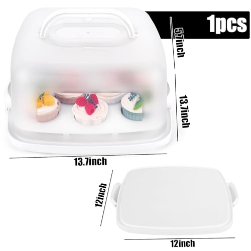 HANSGO Cake Carrier with Lid, White Square Cake Holder Cupcake Container for 12 Cupcakes 2 in 1 Portable Dessert Container for Cake Pie Muffin Cobbler