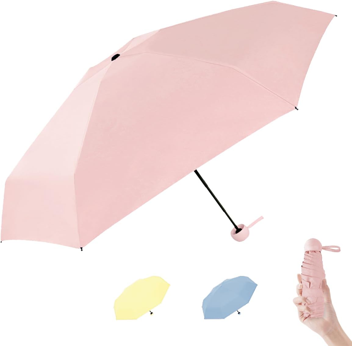 Pumi-geousMini Travel Umbrella Rain Compact Umbrella UV Protection Lightweight Folding Portable small Umbrellas for purse car backpack for Girls Women