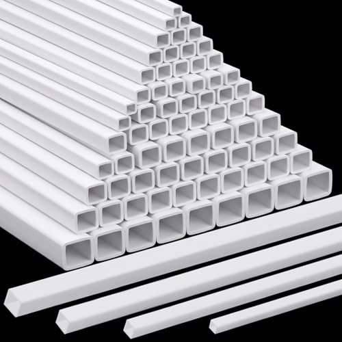 Outus 80 Pcs ABS Square Plastic Tube 4 Sizes 3-4-5-6mm White Bars Rod Hollow Tubing Connector Plastic Rod for DIY Crafts Sand Table Architectural Model Making