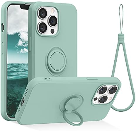 abitku Compatible with iPhone 13 Pro Case, Silicone with 360°Ring Kickstand Holder (Support Magnetic Car Mount) Microfiber Cloth Fully Coverage Designed for iPhone 13 Pro 6.1 inch 2021 (Mint Green)