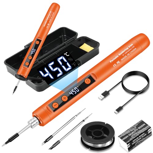 Kits de soldadura | Diymore Kit De Soldador Inalámbrico Usb-C Con Pantalla Lcd, Temperatura Ajustable De 18 A 450 , Bolígrafo De Soldadura Portátil Recargable Para Reparación De Electrónica, Proyectos De Bricolaje