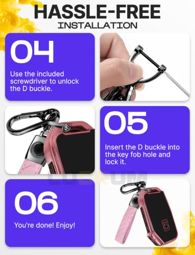Image of Lucrum Key Fob Cover for Kia, TPU KeyFob Case & Leather Keychain | Fits NOT FLIP Sportage Soul Forte Telluride EV6 Niro K5 Stinger, 5 Buttons (2018-2025) - Pink and Black