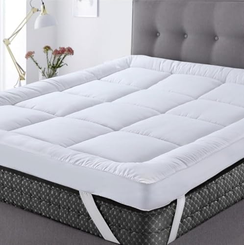 Adsin Luxury Hotel Quality Mattress Topper Double Size–10CM Extra Thick Quilted Mattress Topper for Double Bed, Soft Breathable Anti-Allergy Microfibre Fill for Added Comfort and Support, 135 x 190 cm