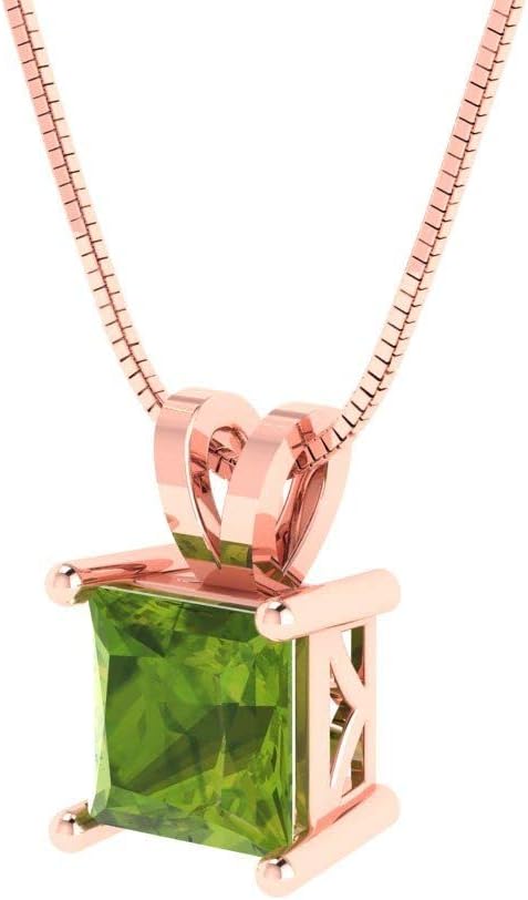 Clara Pucci 14K Rose Gold Plated Solitaire 18" Box-Chain Necklace - Sterling Silver 1ct Princess Cut Peridot Pendant - Image 2
