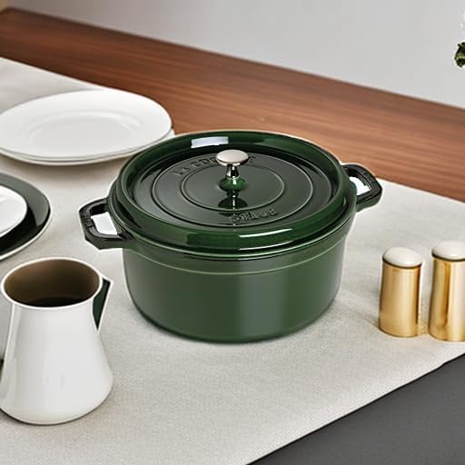 Image of Staub Cast Iron 7-qt Round Cocotte - Basil, Made in France