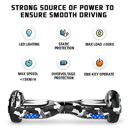 MEGA MOTION Hoverboards con Go kart, Hoverboard da 6,5 Pollici con Hoverkart per Bambini, con Altoparlante Bluetooth e Luci a LED, Regalo per Bambini