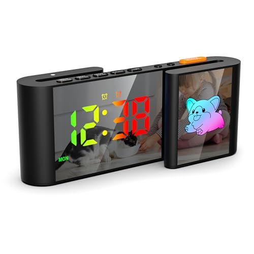 Euakee Sveglia Digitale, Sveglia Comodino con Simpatico Cane, Orologio Digitale LED Forma di S, Cartone Animato 11 Colori, Dimmerabile, Volume, Ssnooze, Luce Notturna, Camera da Letto (Nero)