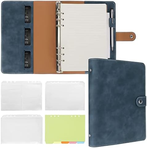 FYY Leather A5 Ring Binder Notebook, 6 Ring A5 Binder with A5 Refill Papers, Travel Binder Journal Personal Planner with Ring Binder Brown-1