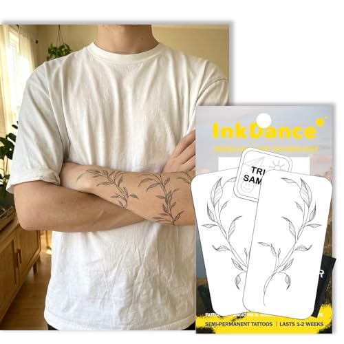 InkDance Semi-Permanent Tattoo, Fine Line Botanical Vine, Long Lasting Temporary Tattoos, Waterproof Plant-Based Ink, Lasts 1-2 Weeks, Color Develops in 24 Hours D015, 2-Piece Variety Pack