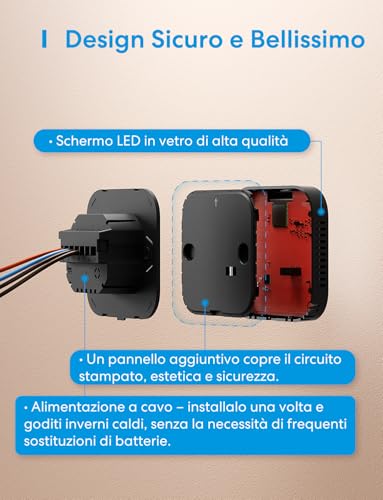 Meross Matter Termostato WiFi Termostato Caldaia Smart Cronotermostato da Parete Intelligente, Termostato Ambiente Riscaldamento e Raffreddamento per Controllo Vocale Siri, Alexa e Google, Nero - Immagine 5
