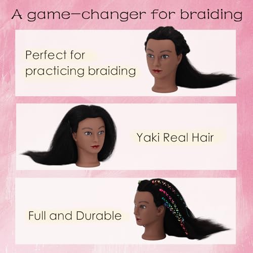 DaizySight Schwarzer Mannequin-Kopf Afro 100% Echthaar, 45,7 cm, gerades Styling-Kopfmodell für Mädchen zum Üben, Haarstyling-Kopf und Übungsset für Kosmetiktraining und Stylisten