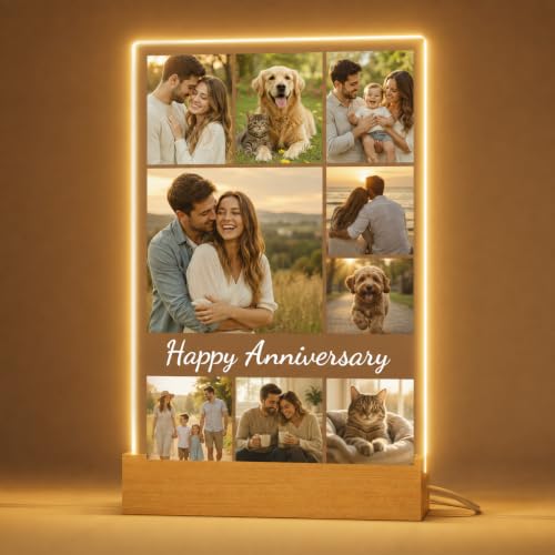 witfox Personalized Picture Frame, Gifts for Anniversary Women Men, Custom Photo Acrylic Plaque for Girlfriend Boyfriend Wife Husband Couples, Birthday Valentine’s Day Keepsake, 9 Photos