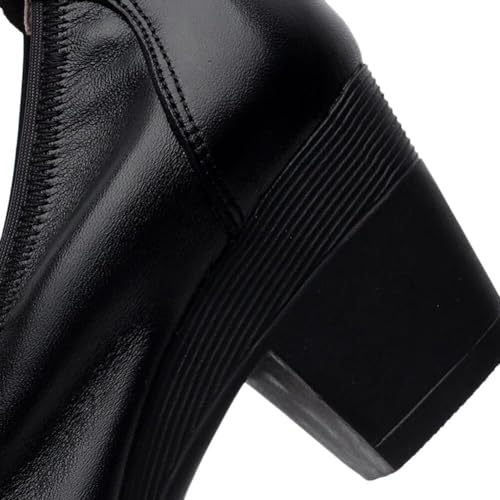 Women's Genuine Leather Chunky Heel Pumps Slip Ons4