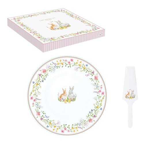 COFFRET PLAT A TARTE Ø 32CM AVEC PELLE EN PORCELAINE HAPPY EASTER