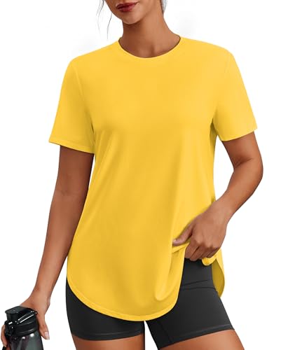 Image of PINSPARK Workout Tops for Women Short Sleeve Athletic Shirts UPF 50+ Quick Dry Running Outfits for Exercise Gym Hiking S-3XL