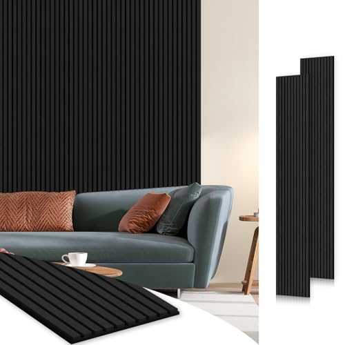 SMARTSTANDARD Wood Slat Acoustic Wall Panels 2 Pack 94"x23.6" Walnut, Noise Reducing and Sound Absorbing, Decorative Slat Panels for Home Studio Office Living Room