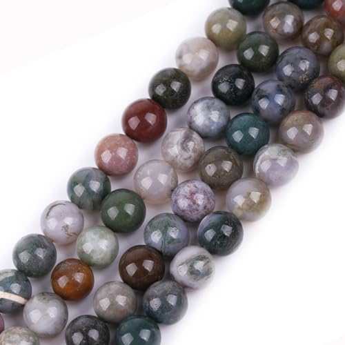 Image of GEM-Inside 10mm Indian Agate Round Gemstone Semi Precious Loose Beads for Jewellery Making 15''