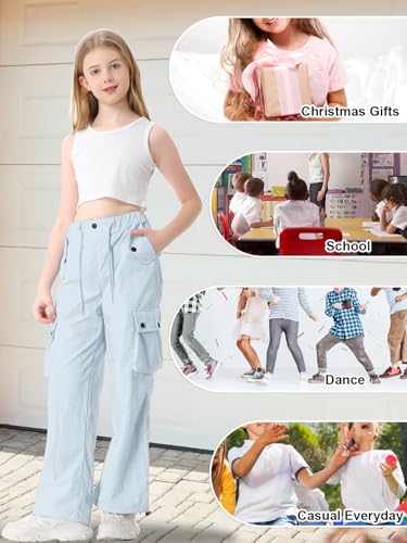 Image of Cromoncent Cargo Pants Girls & Women Parachute Pants Y2K Baggy Rave Clothes Waterproof with Pockets, 6 Years - 3XL