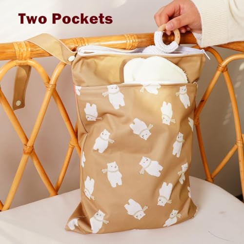 Opgroeie Wet Dry Bags with Two Zippered Pockets and Handle, Reusable Storage Bag for Breast Pump Parts & Baby Items, Waterproof Diaper Bags, Yoga Gym Bag for Swimsuits or Wet Clothes-2pcs, 11.8*15.75\"