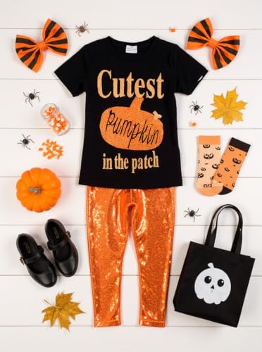 Image of Unique Baby 2 Piece Girls Printed Leggings Outfit with Short Sleeve Shirt Kid and Toddler Clothes Set