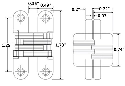 Ranbo (1 Pair) Hidden Gate Hinge Stainless Steel Invisible Door Hinges Concealed Barrel Wooden Box Silver (1-3/4 Inch) #TOP1