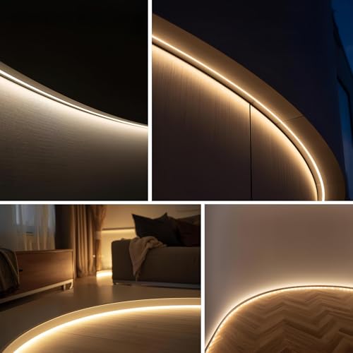 JANDEI – 5 Meter Flexibles Silikonprofil für LED-Streifen mit Leiterplatten bis 10 mm Breite. 270° Lichtabstrahlwinkel, 15 mm x 13 mm Halbkreisform. Für den Außenbereich Geeignet, Weiß