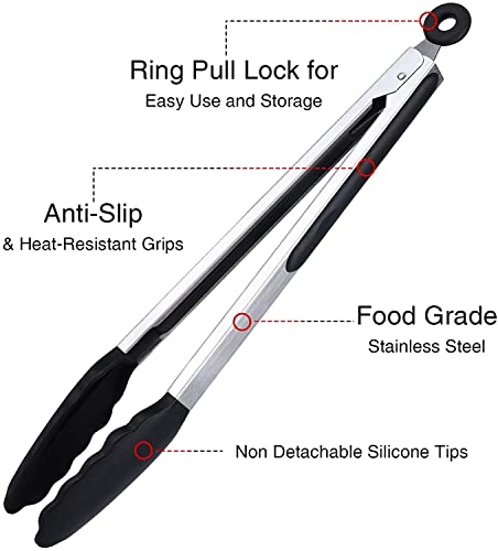 7/9/12 Inch Kitchen Tongs Set of 3, Cooking Tongs with Silicone Tips by DAILY KISN - Image 4
