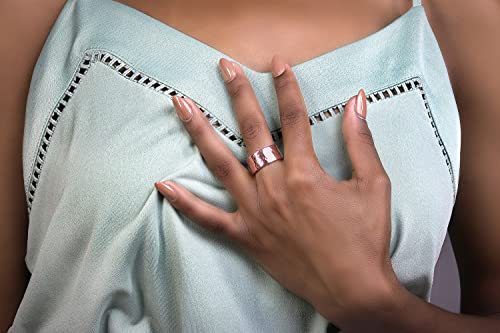 Unique 14k Rose Gold Band Ring - Wide Hammered Wedding, Promise & Statement Ring - Custom Engraved Jewelry - Choose Size & Material2