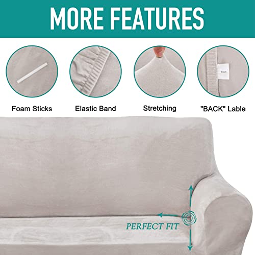 Rhf Velvet-Sofa Slipcover, Stretch Couch Covers For 3 Cushion Couch-Couch Covers For Sofa-Sofa Covers For Living Room,Couch Covers For Dogs, Sofa Slipcover,Couch Slipcover(Beige-Sofa) #TOP3