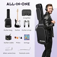 CAHAYA Electric Guitar Set Beginner - 39in Starter Guitar Kit with HSS Pickup Solid Okoume Body Electric Guitar Adults with Amplifier Gig Bag Strap Picks Strings Cable Black — image 7