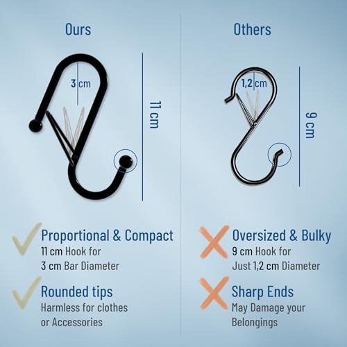 Blau Marité 6-Pack Metal S Hooks for Hanging – Heavy-Duty S-Shaped Hooks with Safety Buckle – Fits Bars up to 3 cm – Anti-Drop S-Hooks for Closet, Wardrobes & Storage – White (Large) by Blau Marité - Image 5