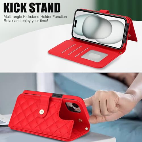 Étui portefeuille iPhone 15 rouge avec blocage RFID