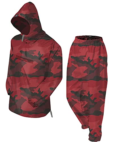 [トオケミ＼ＴＯＨＫＥＭＩ] WR 撥水加工 メンズ レディース 【迷彩 カモフラージュ シリーズ】 ヤッケ 上下セット 上下同色 【上着 #301-CM + パンツ #302-CM】 アウトドア 作業 業務 (3L, カモフラージュレッド)