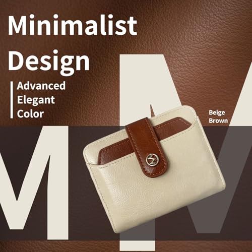Wallet Women Small Leather Bifold Billfolds Zipper Coin Pocket Cash Compact Credit Card Holder with Detachable ID Window (Beige Brown)2