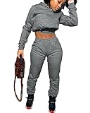 Alunzoem Womens Jogging Suits Sets, Two Piece Fall Outfits Hoodie Crop Top and Pants Tracksuit Set D