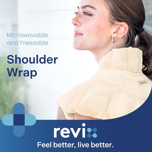 Image of REVIX Microwave Heating Pad for Neck and Shoulders, Moist Heating Pad Microwavable for Back Discomfort, Cordless Heated Neck Wrap, Weighted Neck Warmer Microwavable with Herbs, Beige